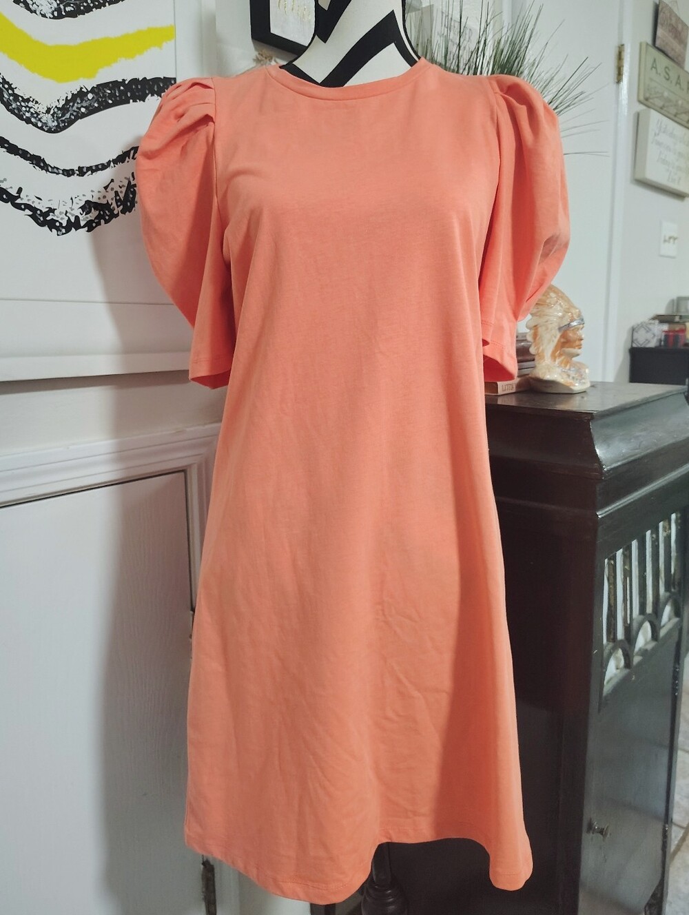Tuckernuck Pomander Place Stella Puff Sleeve Pullover Dress Coral Women Small